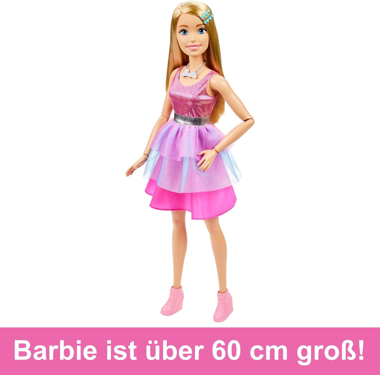 Poupée Barbie Extra Large (71 cm) - robe rose, cheveux blonds avec barrette et collier, cadeau pour enfants à partir de 3 ans, HJY02 Dolls Naty Shop