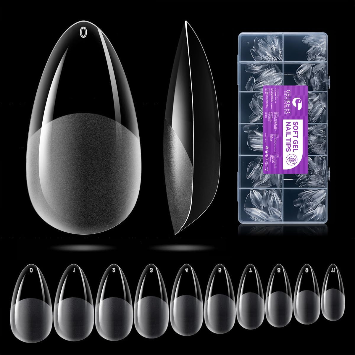 Gelike EC Lot de 120 faux ongles carrés extra courts en résine PMMA pré-polie pour femme, salon, 12 tailles