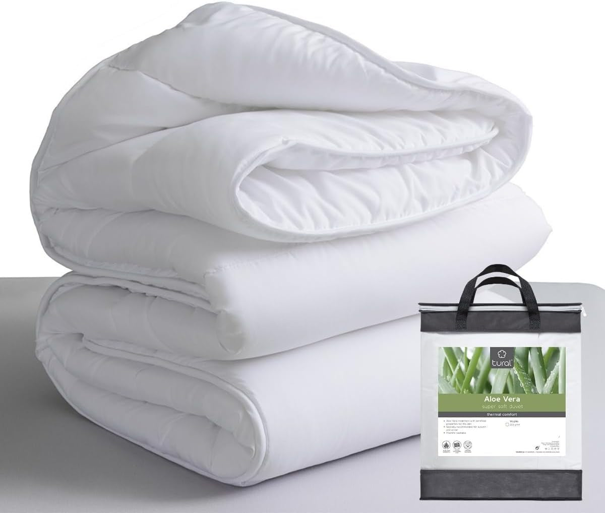 Tural - Couette 150 X 220 cm avec traitement Aloe Vera, garnissage fibres 300 G/M², douce, respirante, certifiée Oeko-Tex (blanc, lit 90 cm) Couettes et couettes Naty Shop 220X220