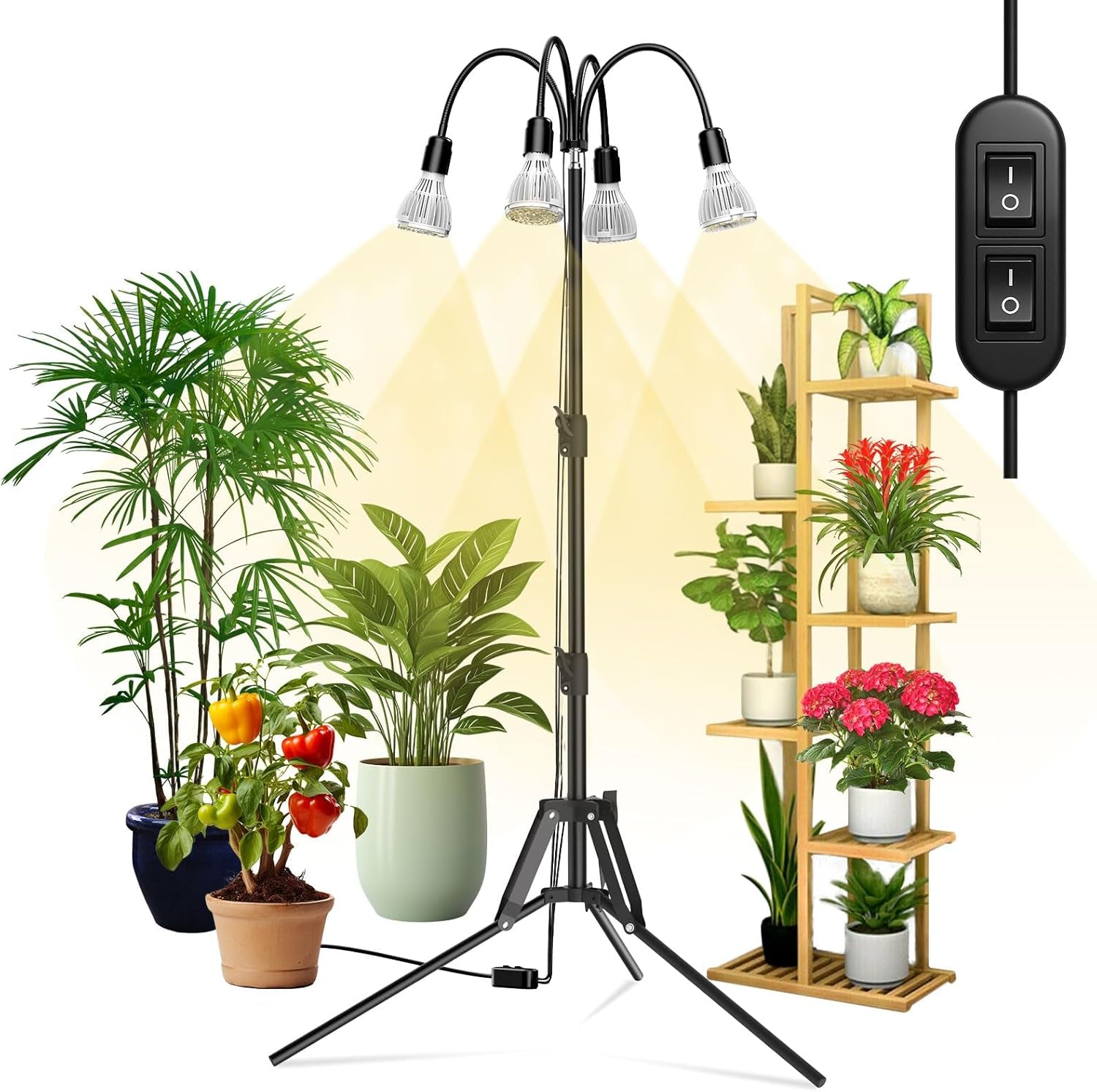 SANSI Lampe LED pour Plantes à Spectre Complet 125 W Lumière à intensité Variable avec télécommande pour la Croissance des Plantes Hauteur réglable 120-180 cm Minuterie 4/8/12 Heures 4 Niveaux de luminosité