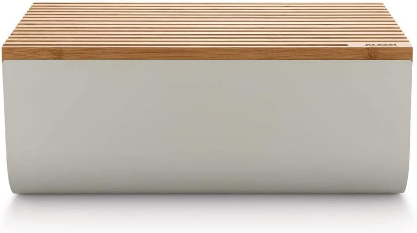 Alessi Mattina BG03 WG - Corbeille à pain en acier inoxydable avec résine époxy et bois de bambou, gris chaud Boîtes de conservation Naty Shop