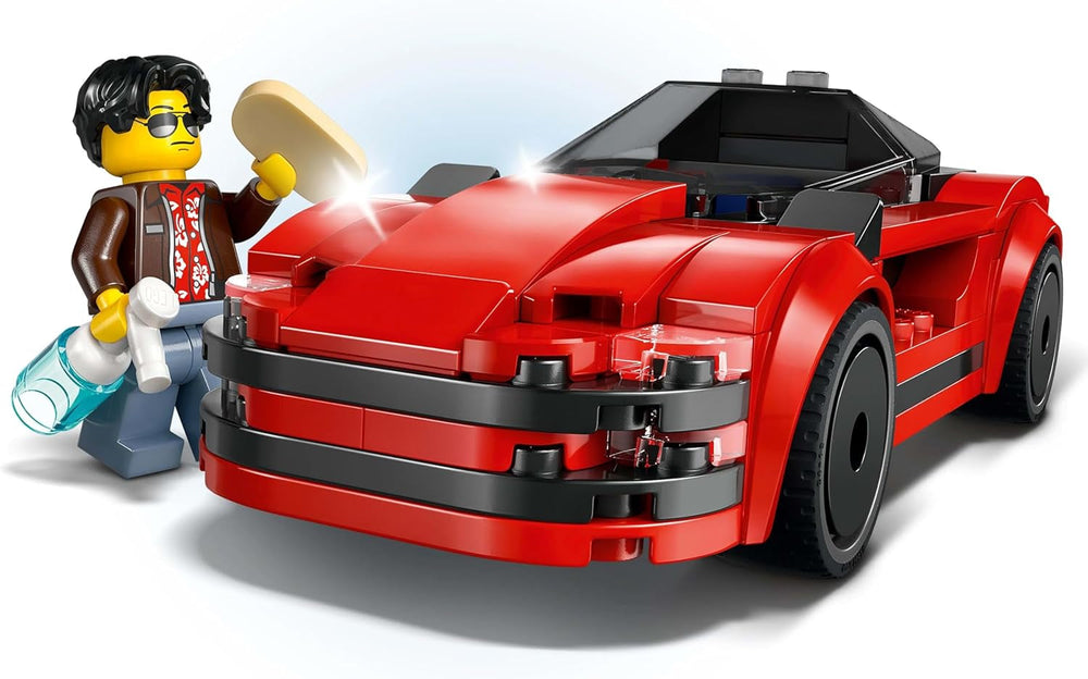 LEGO City Red Sports Car - Mașină de curse pentru băieți și fete de la 5 ani - Cadou de ziua ta sau pentru sărbători - Șofer minifigurină cu telefon mobil și kit de curățare 60448 Seturi de constructie Besuche den LEGO-Store