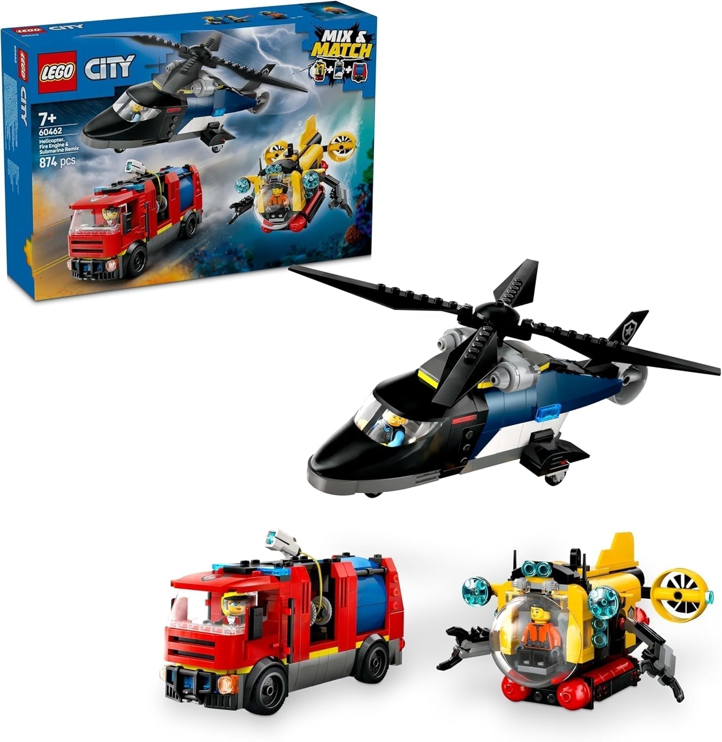 Ensemble combiné hélicoptère, voiture lion et sous-marin LEGO City et 3 figurines - véhicules jouets à construire pour garçons et filles à partir de 7 ans - cadeau d'anniversaire et de vacances 60462 Jeux de construction Besuche den LEGO-Store Titre par défaut
