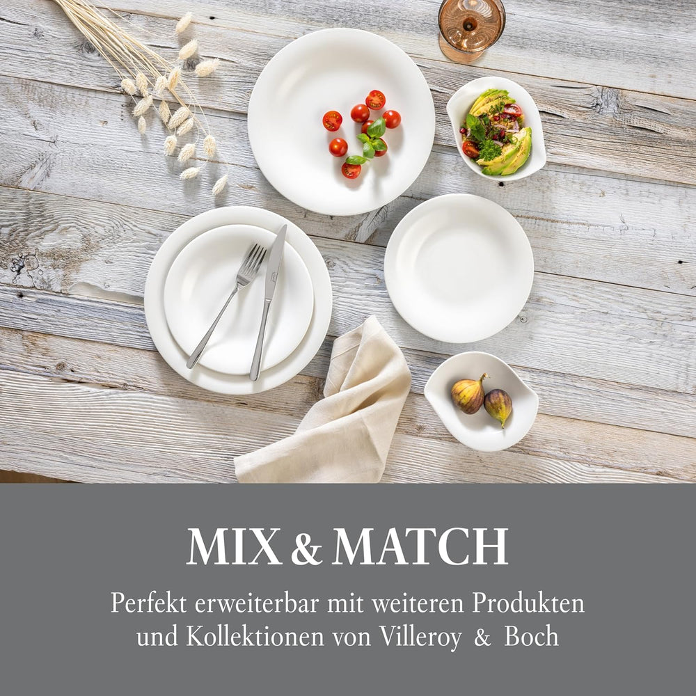 vivo - Villeroy & Boch Group – Service de table Essential Blanc 18 tlg. Blanc, Spülmaschinenfest, Mikrowellensicher, Geschirr Set für 6 Personen, Müslischalen, Speiseteller, Dessertteller, Premium Porzellan