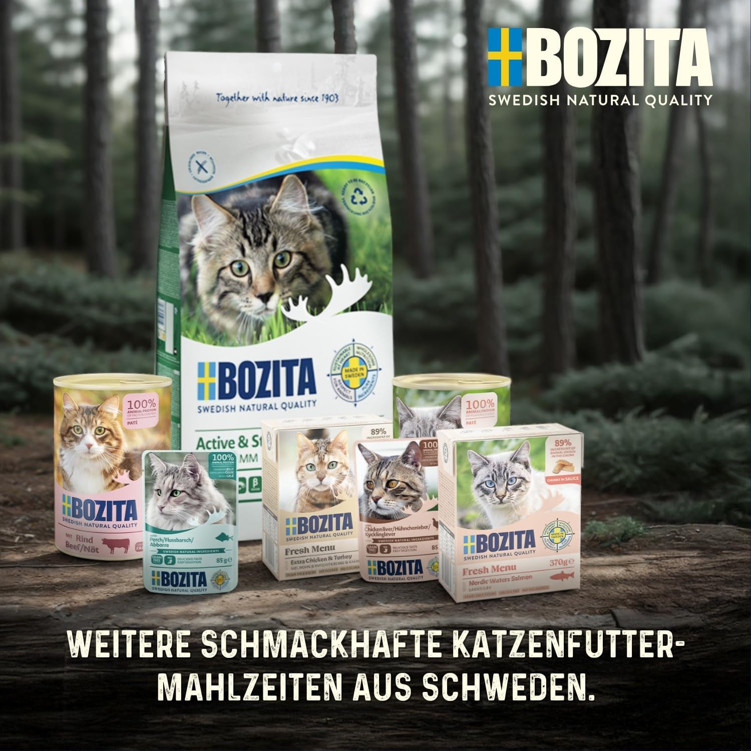 Bozita Pouch Morceaux de nourriture humide en sauce au bœuf - 12 sachets x 85g Nourriture humide pour chat sans céréales ni blé - Nourriture humide pour chat adulte avec 8,5% de protéines et 4,5% de matières grasses