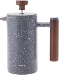 KARACA Presse française à double paroi en marbre avec poignée en châtaignier - Presse française isolée pour café - Cafetière de camping pour la maison, les voyages - 350 ml - Gris foncé