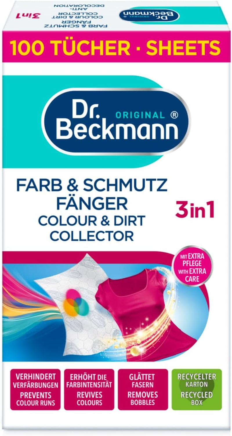 Dr. Beckmann Color & Dirt Catcher Avancé| Protection longue durée de la couleur | Avec microfibre et molécules capturant la couleur pour la brillance | 100 linges Naty Shop