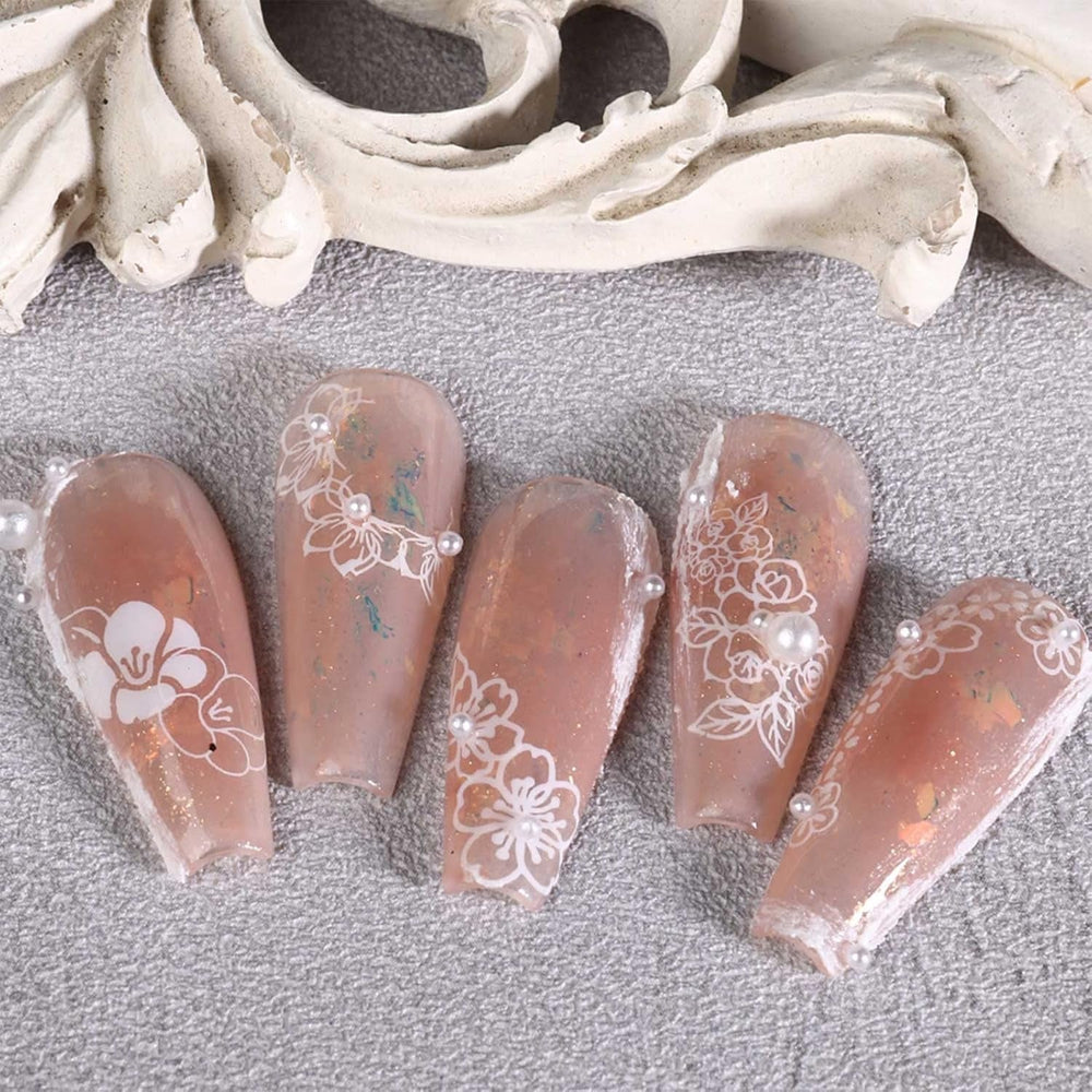 JMEOWIO Nagelsticker Frühling Weiße Blume 9 Blatt Nail Art Sticker Selbstklebend Nagelaufkleber Sommer Blumen Dekoration Nageldesign Zubehör