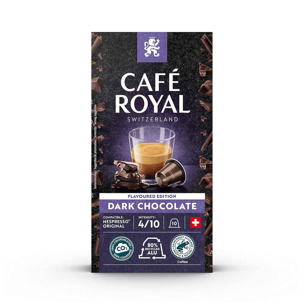 Café Royal Dark Chocolate Flavored 100 capsules pour machine à café Nespresso - 4/10 intensité - certifié UTZ, en aluminium et Lungo 36 capsules pour machine à café Nespresso - 4/10 intensité
