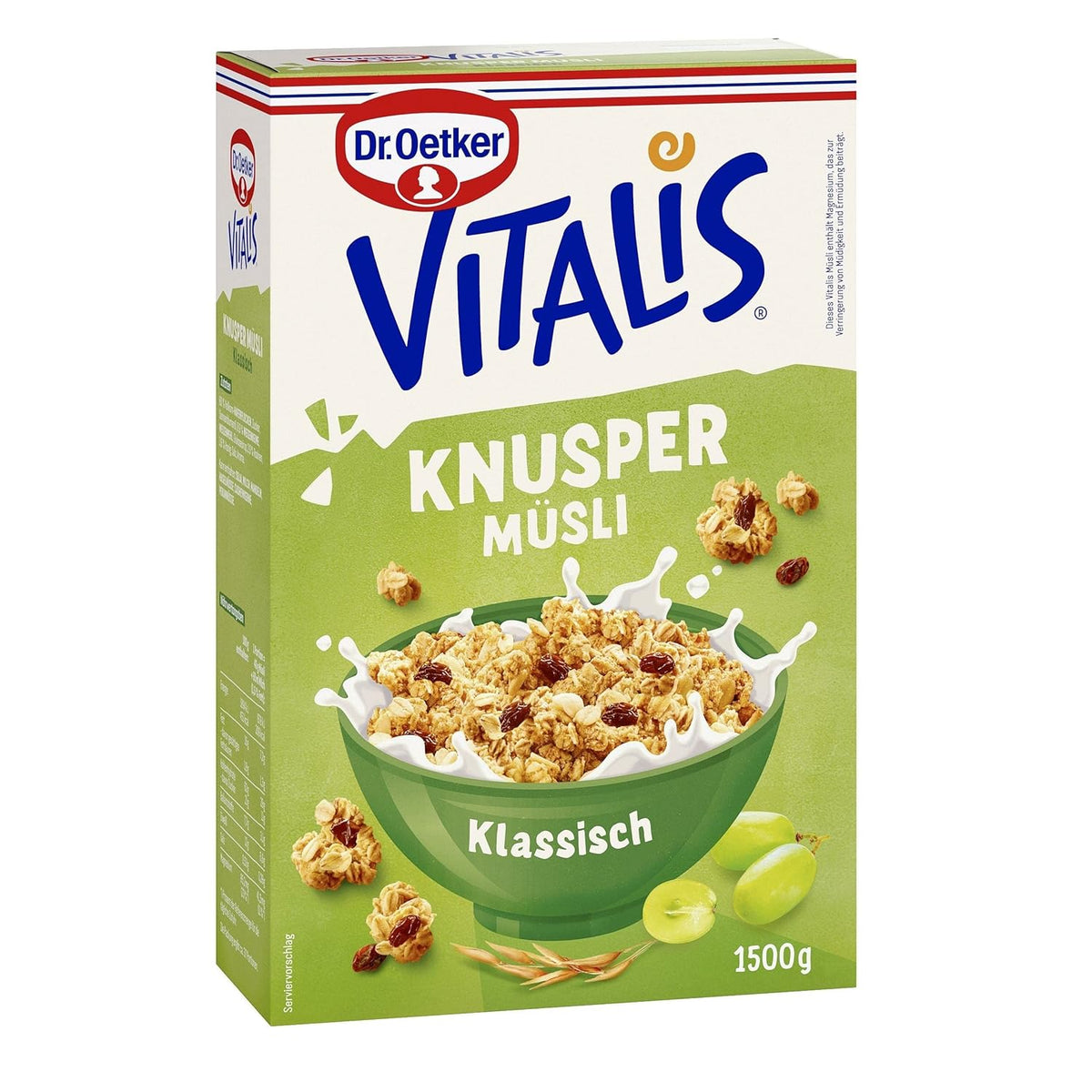 Dr. Oetker Vitalis Classic Crispy Muesli : Grand paquet de muesli croustillant pour petit-déjeuner aux raisins secs, 1 paquet, 1,5 kg