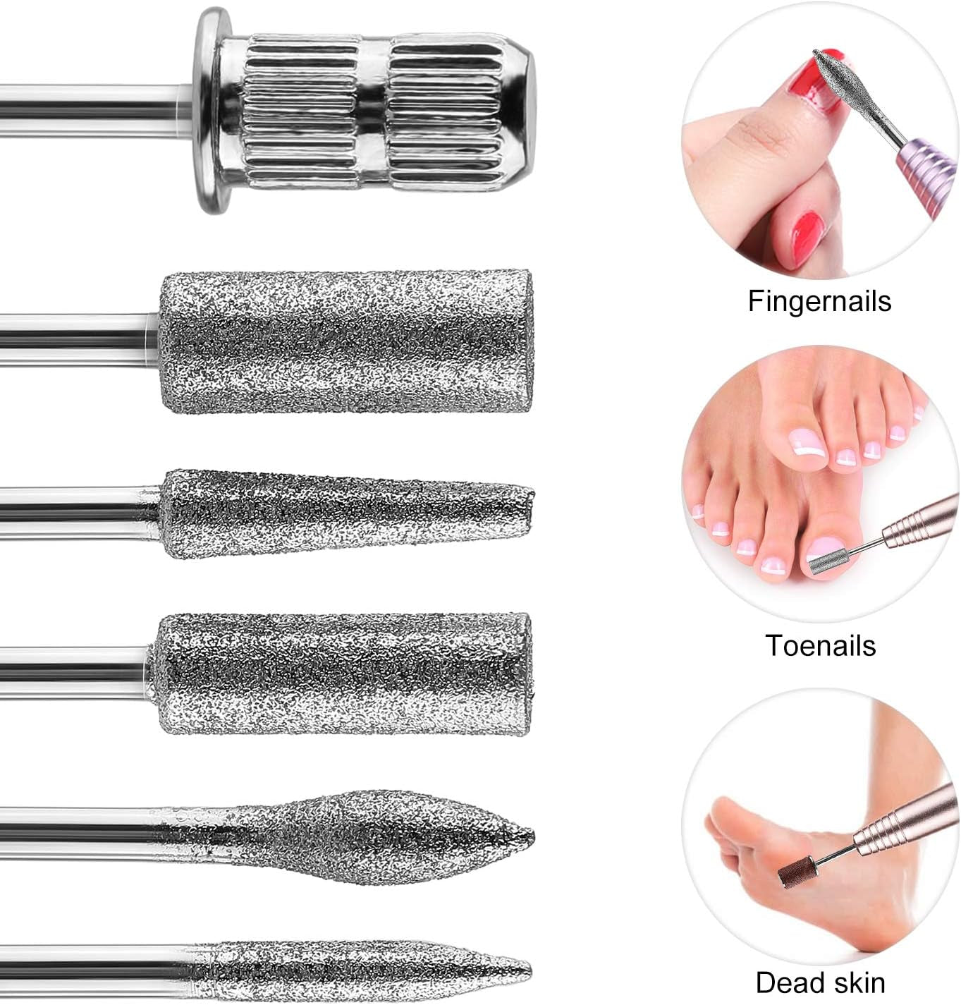 MWOOT Forets à ongles diamantés pour limes à ongles électriques avec manchons de meulage Bandes de meulage Mèches à ongles Accessoires pour ongles artificiels Dissolvant de cuticules