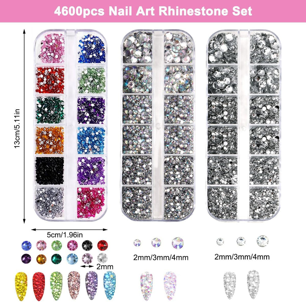 4600 pièces de strass pour ongles, Nagel Glitzersteine ​​​​3 Verschiedene Stil Flache Nail Gems Nägel Steine ​​​​Klein Nagel Steinchen Mit Pinzette et Strass Picker Dotting Pen pour ongles/vêtements/artisanat