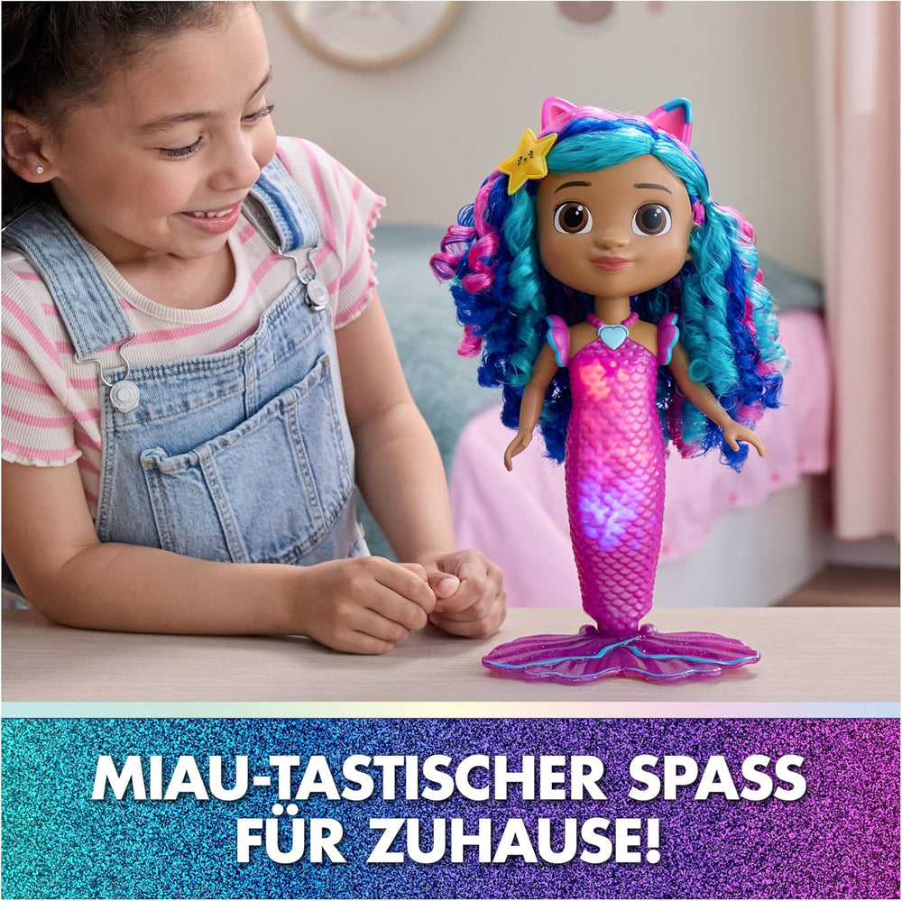 DREAMWORKS GABBY'S DOLLHOUSE – Sing & Shine Meerjungfrau Gabby, 35 cm grande poupée avec lumière et effets sonores, allemand, pour enfants de 3 ans