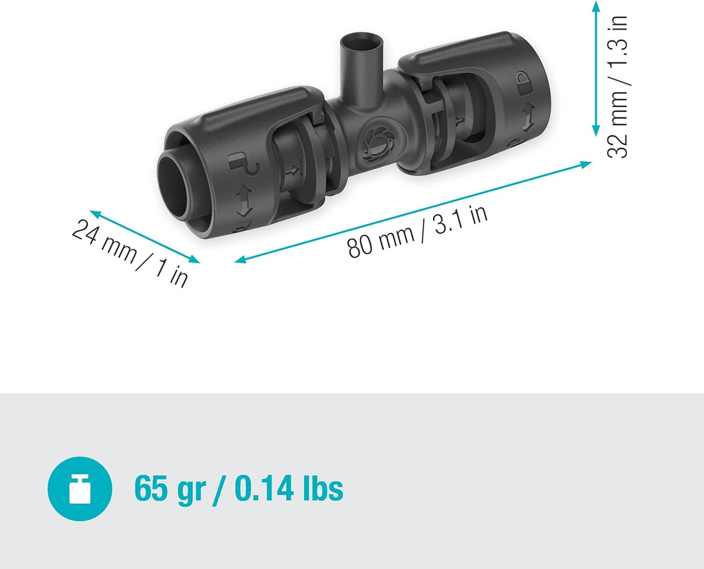 Piesă în T Gardena Micro-Drip-System pentru duze de pulverizare: Conectare între țevi de 13 mm și o duză de pulverizare, udare automată a plantelor, tehnologie de conectare rapidă și ușoară, reutilizabilă (13206-20)