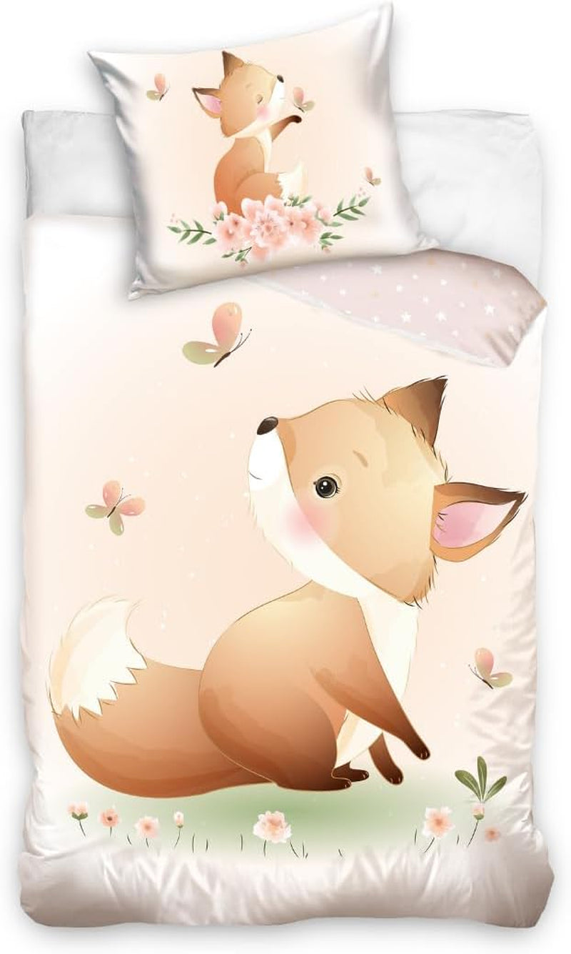 Parure de lit enfant, animal, 100% coton avec fermeture éclair Literie - enfants Naty Shop Fox