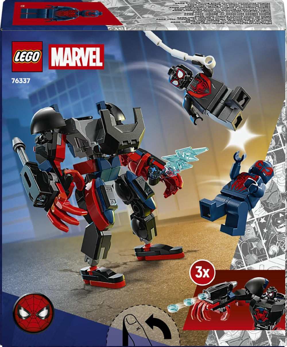 LEGO | Marvel Miles Morales Mech vs. Spider-Man 2099 - Superhelden Spielzeug mit Actionfigur und 2 Minifiguren sowie Razor-Web und Power-Blast-Elementen - Geschenk für Jungen ab 6 Jahren - 76337