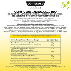 Couscous entier bio 5 kg, farine de blé dur complet bio, idéal pour des entrées et accompagnements sains, format pratique