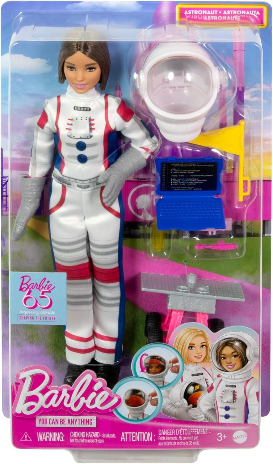 Poupée Barbie 65e anniversaire et 10 accessoires, ensemble astronaute pour poupée brune, rover à roues, casque spatial avec visière personnalisable et plus encore, poupées HRG45 Naty Shop