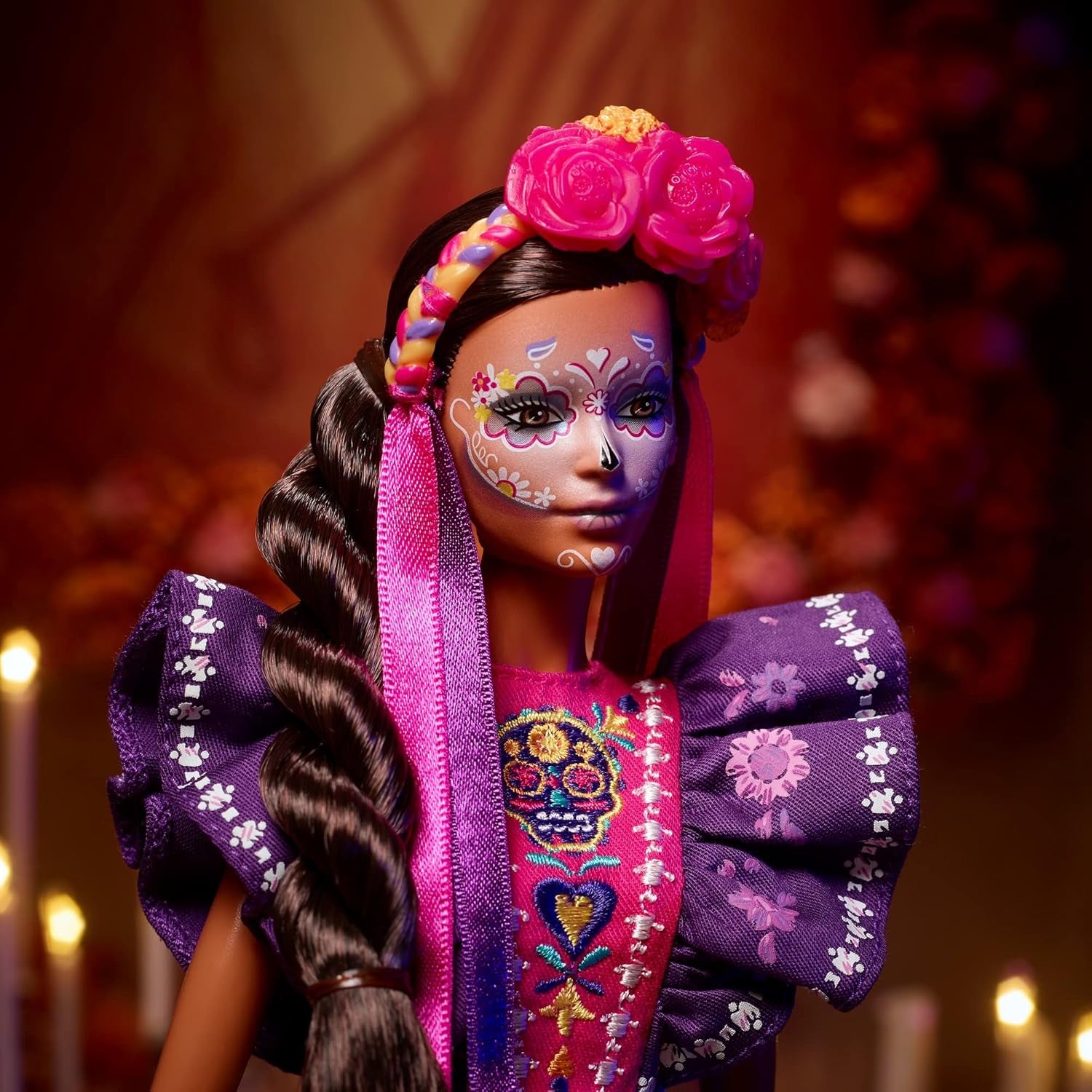 Poupée Barbie Día De Muertos 2022 avec robe traditionnelle à volants, couronne de fleurs et peinture pour le visage Calavera, cadeau pour les collectionneurs