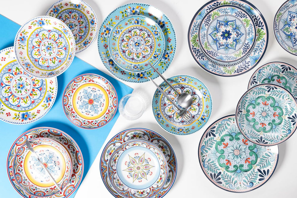 Service de table en porcelaine 18 pièces, 6 ensembles d'assiettes différents, Andalousie