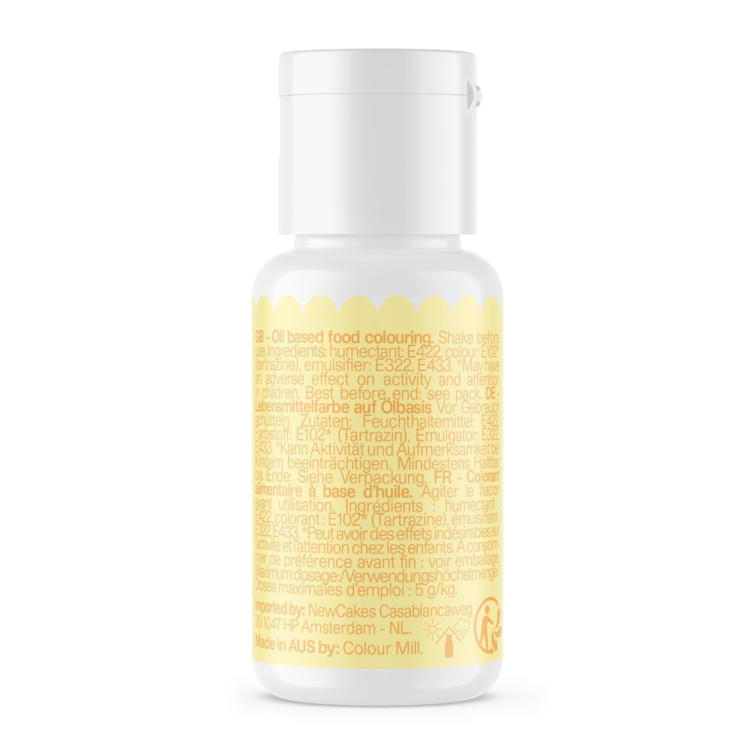 Colorant alimentaire à base d'huile de citron Color Mill - Colorant alimentaire pour chocolat, fondant, muffins, gâteaux, pâtisserie, macarons - Colorant alimentaire pour décoration de gâteaux - 100 ml