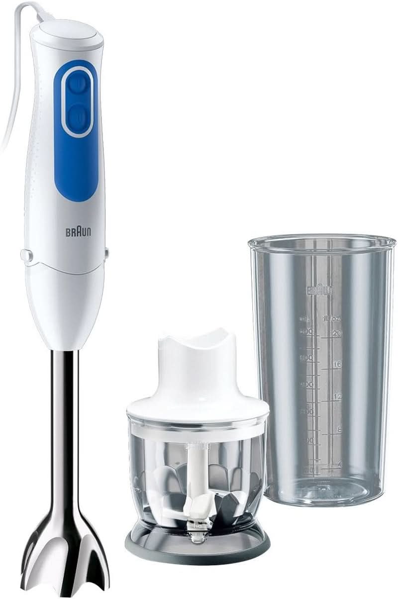 Braun Multiquick 3 MQ 3000 Smoothie+ Stabmixer – Pürierstab Mit 2 Geschwindigkeiten, Powerbell plus et Splashcontrol-Technologie, 700 Watt, Inkl. 600 ml Mix- & Messbecher, Blau/Weiß Kitchen Naty Shop Mq3020 Pesto