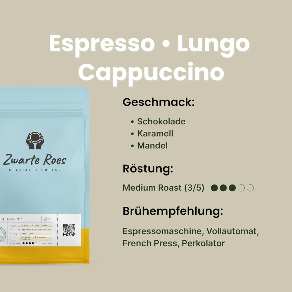 Mélange n° 1 – Espressobohnen (ganze Bohnen) – 100% Arabica, Espresso-Röstung – Schokolade, Karamell & Mandel – Direkt gehandelt – Pour Espresso & Cappuccino, 1 kg Kaffeebohnen
