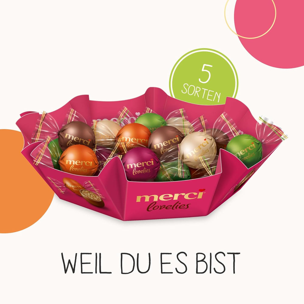 merci lovelies Classic – 1 x 185g – Coffret praliné de 5 spécialités chocolatées fourrées – Boules de chocolat à partager et à offrir
