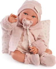 Antonio Juan Puppen für Neugeborene, Winterpfeife, realistische Babypuppe, 42 cm, mit rosa Kleidung, Schnuller und Kissen im Lieferumfang enthalten