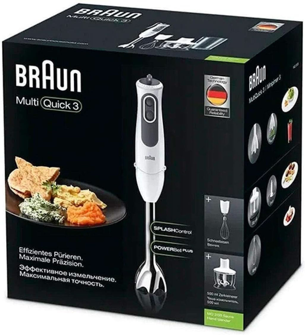 Braun Multiquick 3 MQ 3135 Sauce Stabmixer – Pürierstab Mit 11 Geschwindigkeiten plus Turbo-Stufe & Edelstahl-Mixfuß, 750 Watt, Inkl. 600 Ml Mix-/Messbecher, Schneebesen & Zerkleinerer, Weiß/Grau Bucatarie Naty Shop