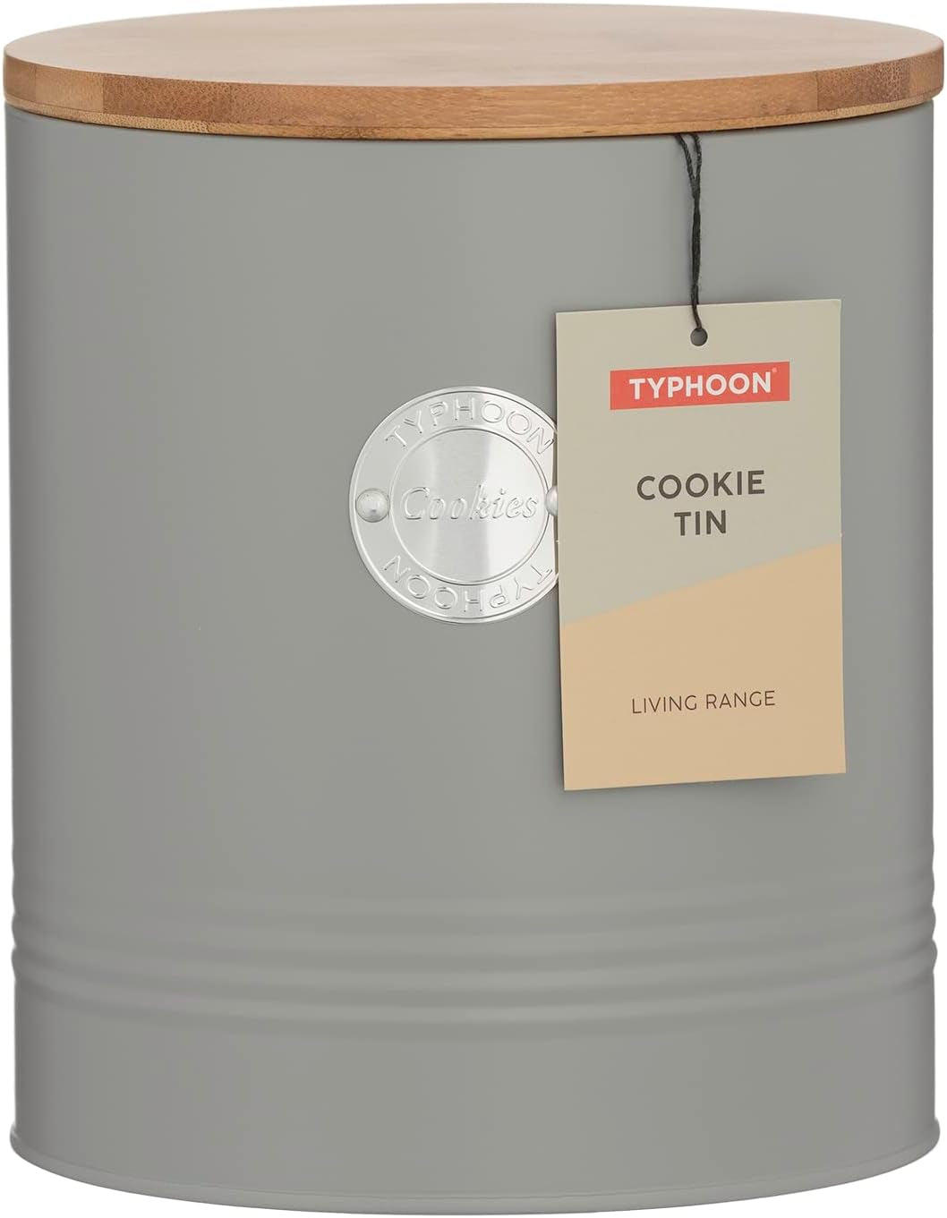 Collection LIVING, pot à biscuits avec couvercle | gris pastel | Boîte de rangement pour biscuits de 3,4 L | pot à biscuits en acier avec couvercle | Bocaux de conservation hermétiques en bambou avec couvercles Naty Shop Boîtes de conservation des aliments