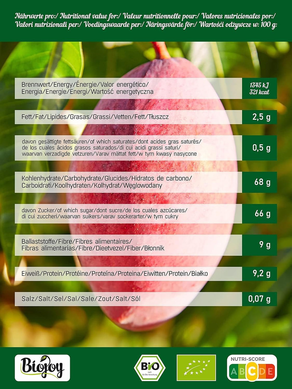 Mangue séchée Biojoy BIO (1 kg), produits déshydratés Naty Shop sans soufre