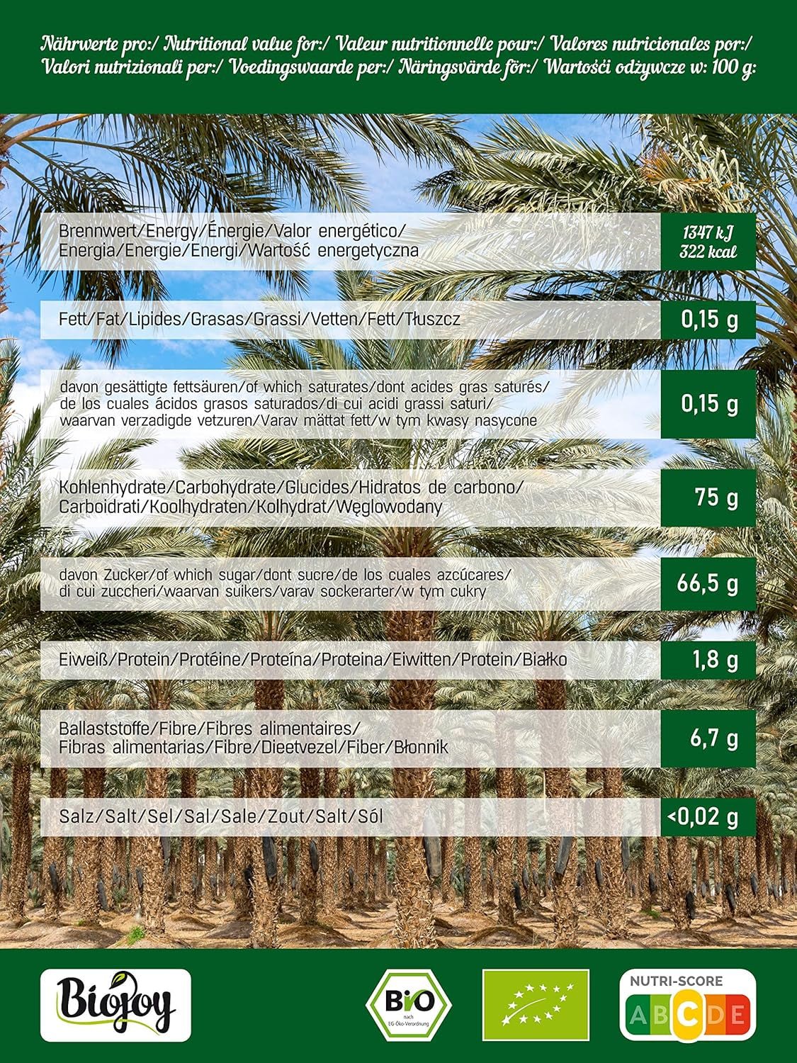 Dattes Biojoy BIO-Medjool d'Israël (5 kg), séchées et entières, non soufrées, Produits déshydratés de la Mer Naty Shop