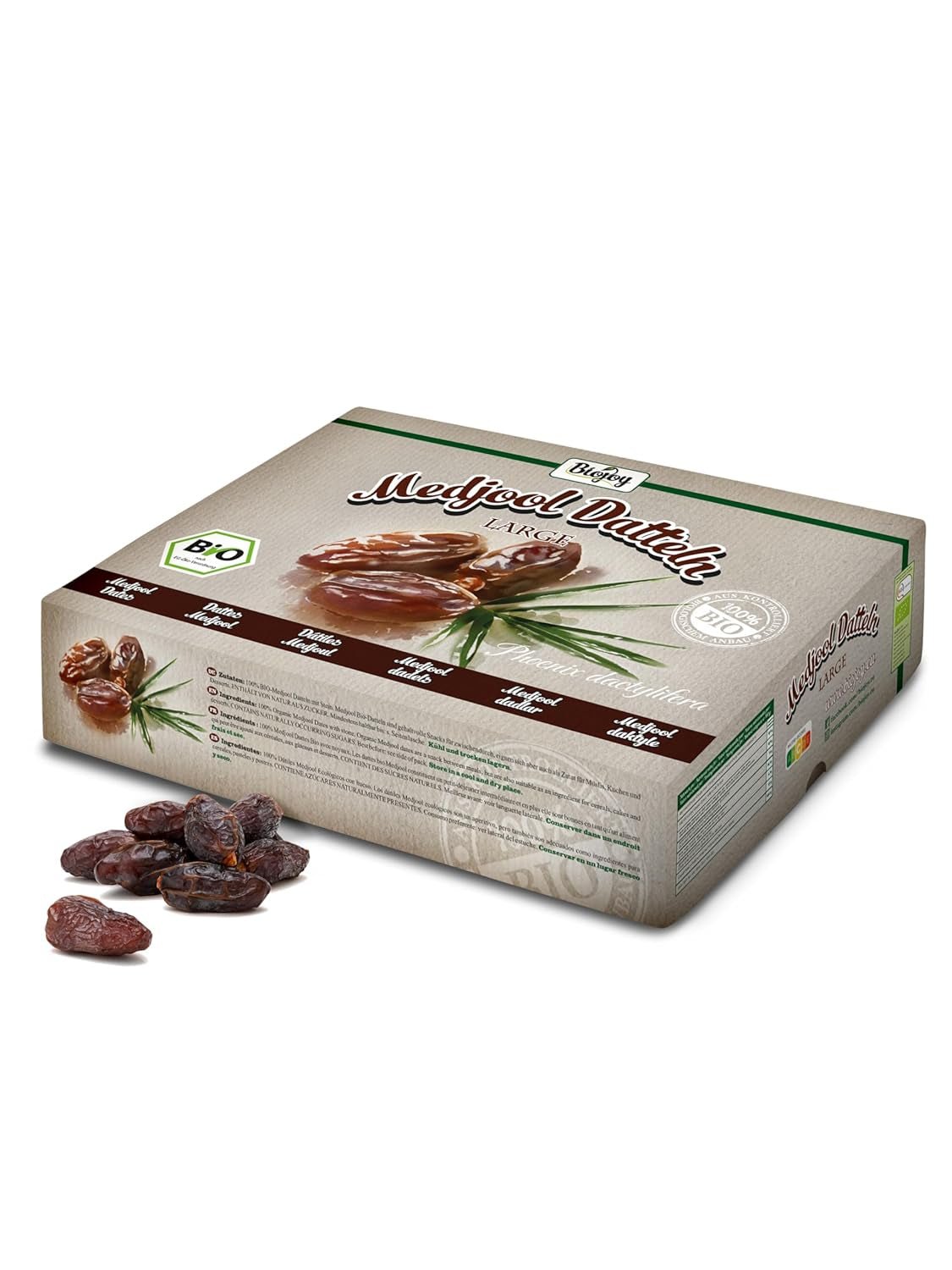 Dattes Biojoy BIO-Medjool d'Israël (5 kg), séchées et entières, non soufrées, Produits déshydratés de la Mer Naty Shop