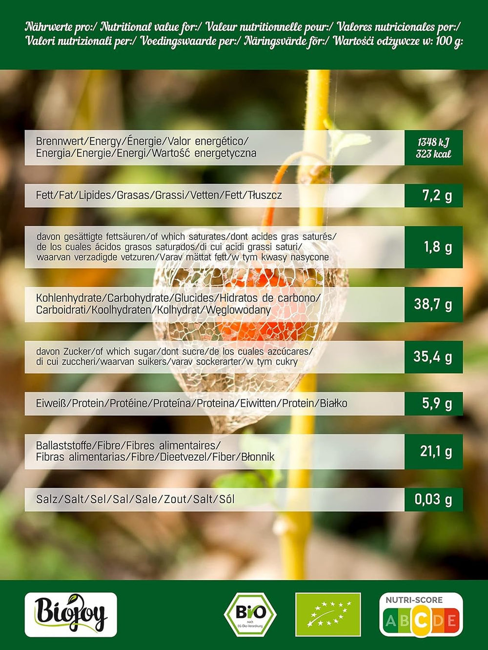 Biojoy BIO-Physalis (1 kg), baies d'Inca séchées et non soufrées Naty Shop produits déshydratés