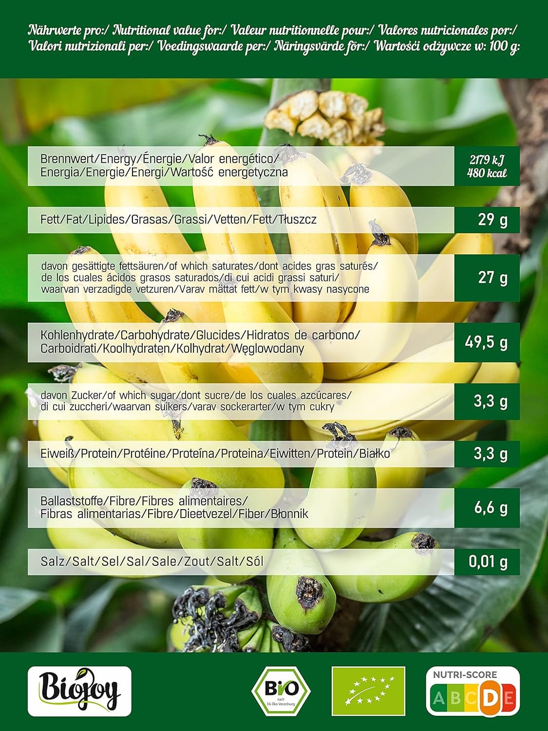 Chips de banane bio Biojoy (500 g), produits déshydratés Naty Shop séchés et non sulfurés