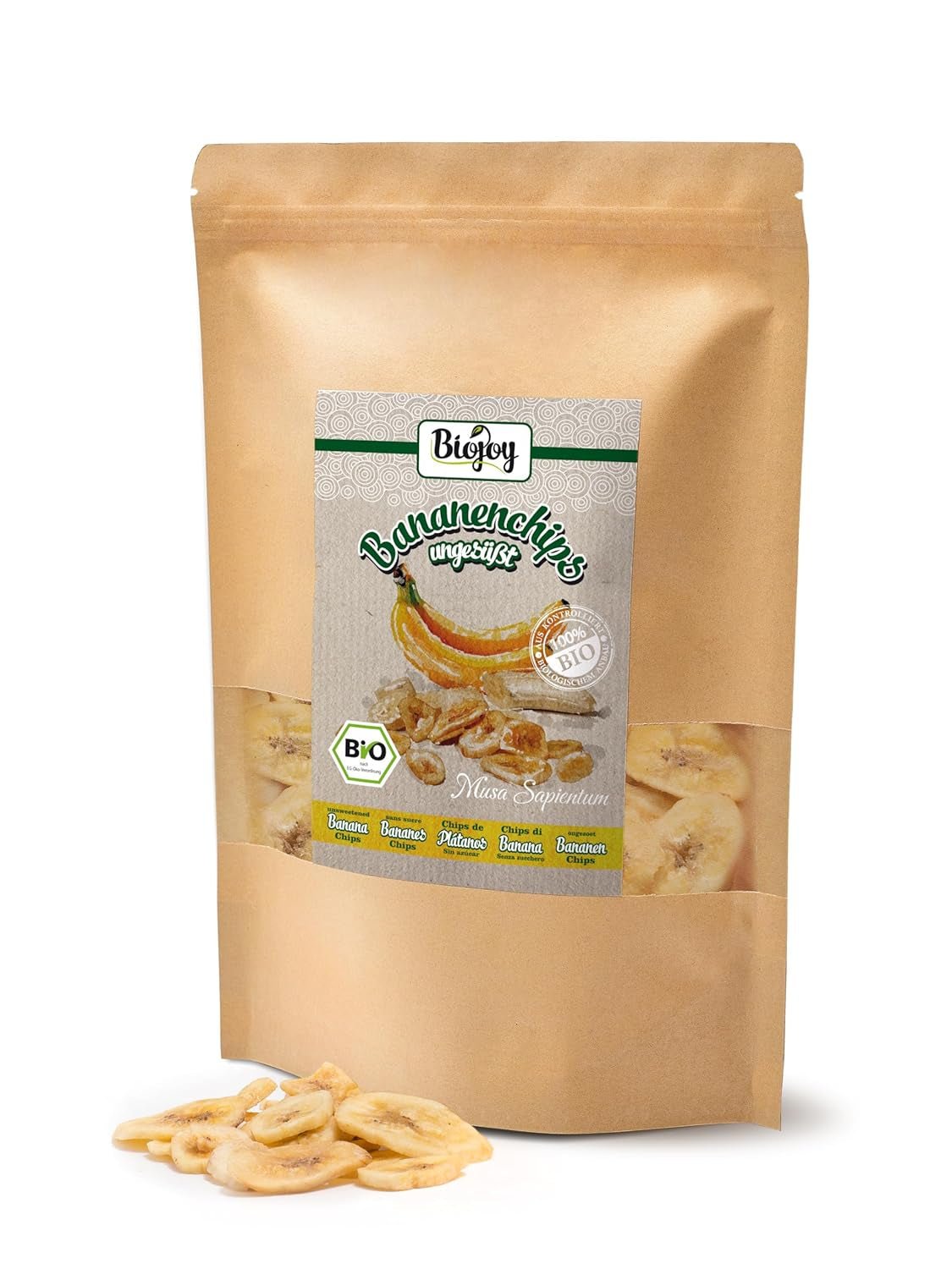 Chips de banane bio Biojoy (500 g), produits déshydratés Naty Shop séchés et non sulfurés
