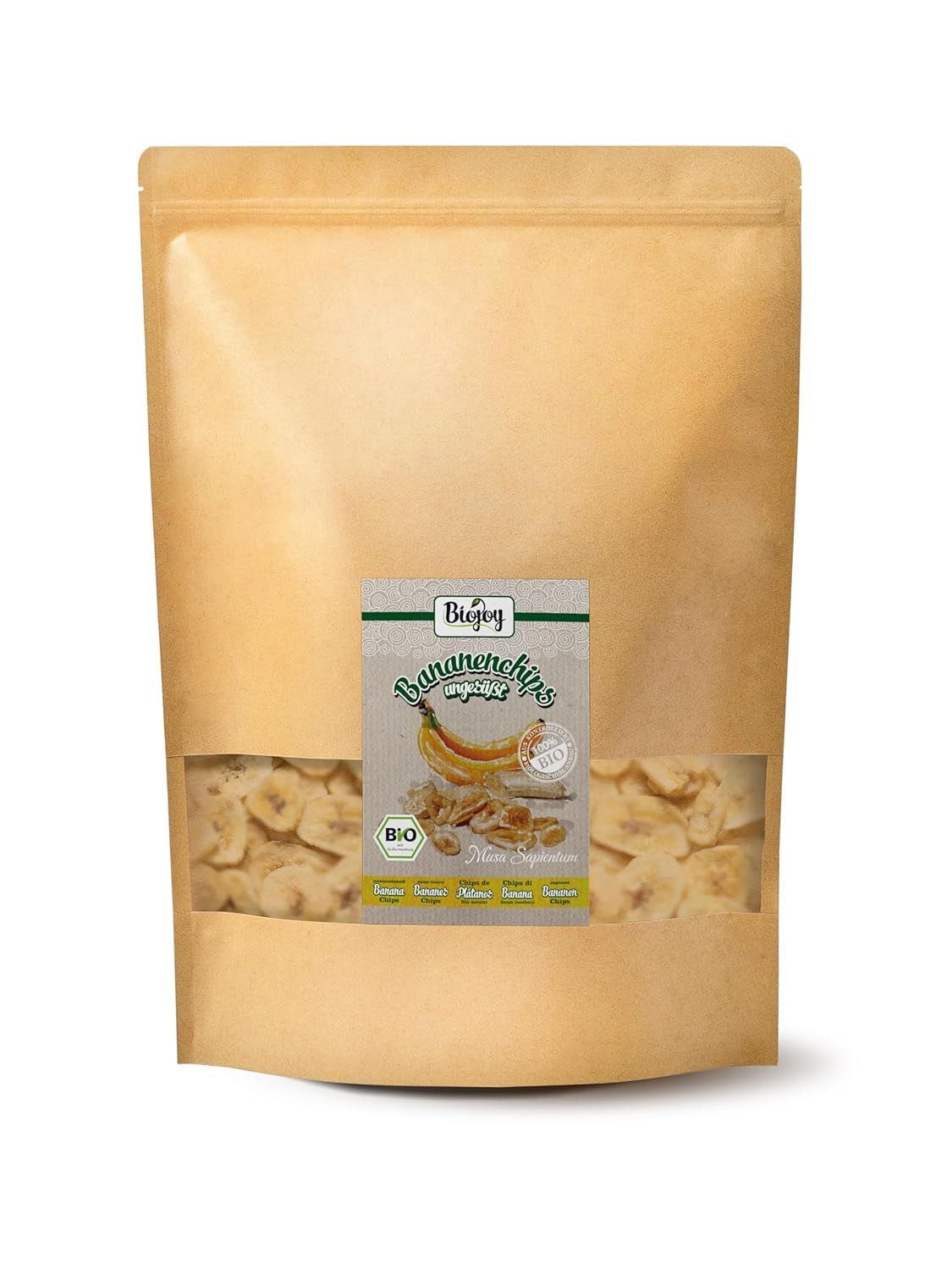 Chips de banane bio Biojoy (500 g), produits déshydratés Naty Shop séchés et non sulfurés 1 kg (1 paquet)
