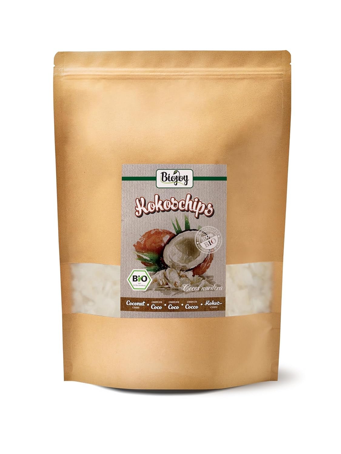Biojoy chips de noix de coco séchées bio (1 kg), non sucrées et non frites Produits déshydratés Naty Shop 500 G