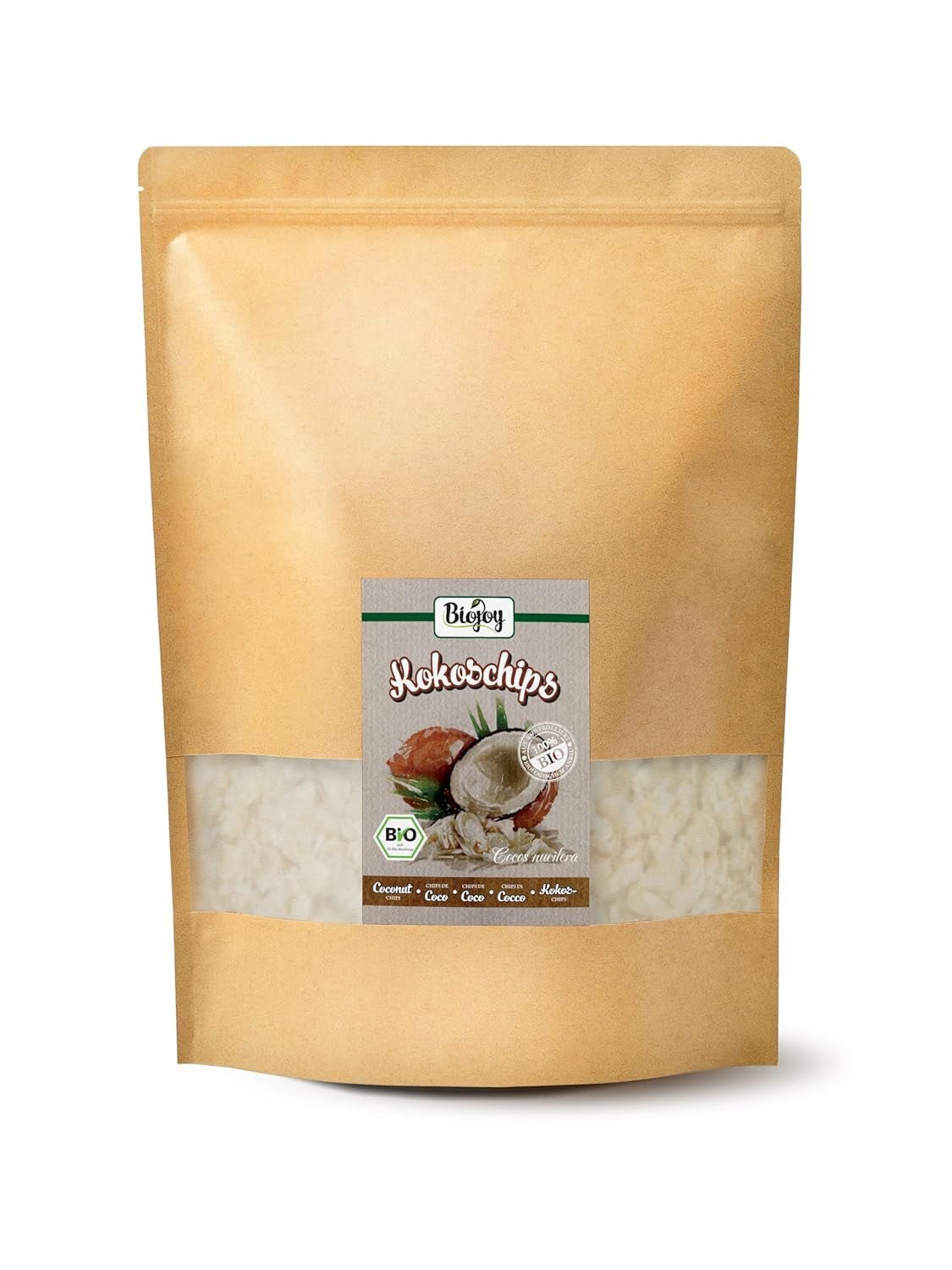 Chips de noix de coco séchées bio Biojoy (1 kg), produits déshydratés Naty Shop non sucrés et non frits 1 kg (1 paquet)