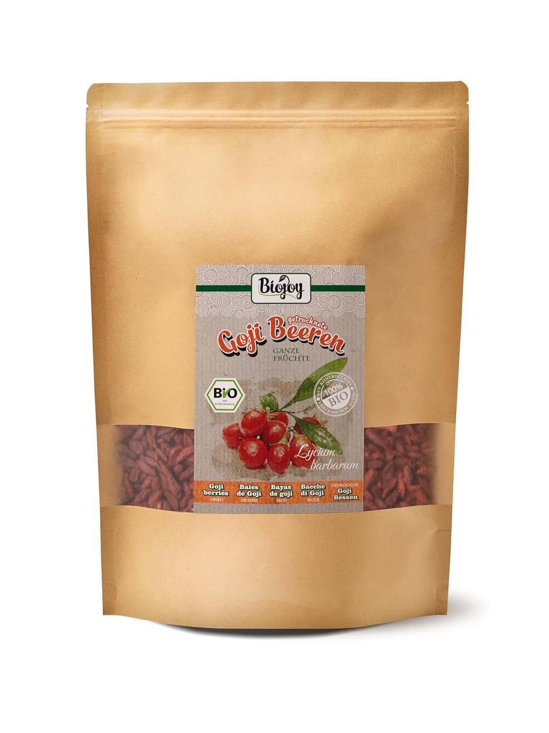 Baies de goji bio séchées Biojoy (1 kg), baies de goji entières et sans soufre Naty Shop produits déshydratés 1 kg (1 paquet)