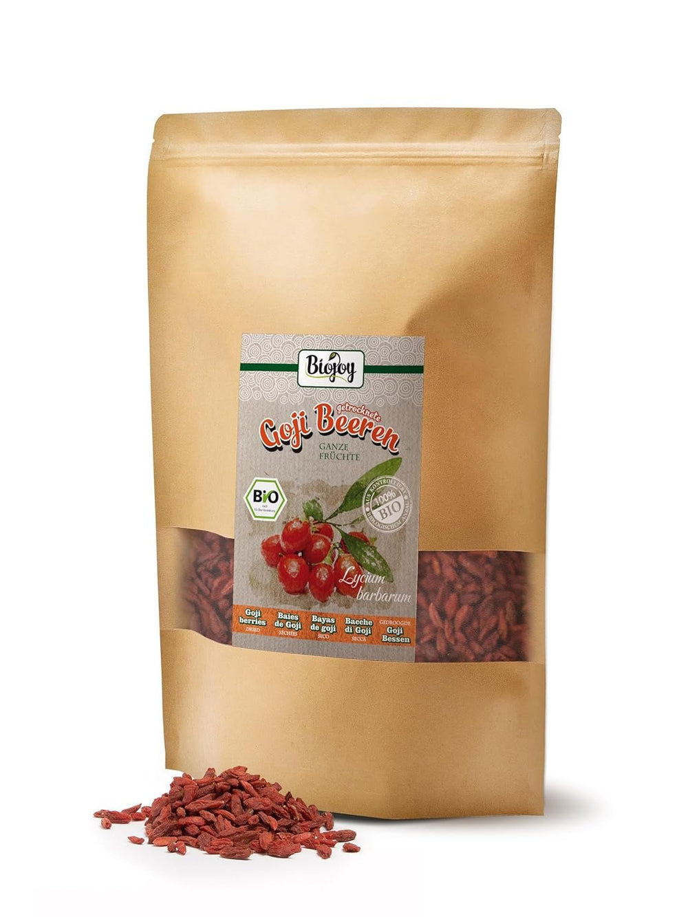 Baies de goji bio séchées Biojoy (1 kg), baies de goji entières et non soufrées Produits déshydratés Naty Shop