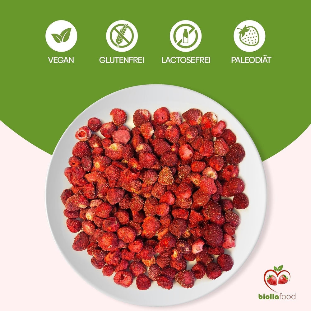 Biolla food fraises entières séchées, 0,5 kg, 100% naturelles. Des collations saines pour les enfants. Idéal pour les smoothies, le muesli d'avoine, le thé et le porridge. Longue durée de conservation. VÉGAN, SANS GLUTEN, ALIMENTATION CRU Naty Shop Produits Déshydratés