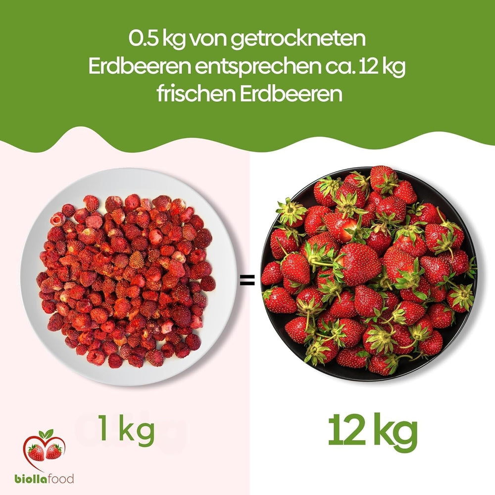 Biolla food fraises entières séchées, 0,5 kg, 100% naturelles. Des collations saines pour les enfants. Idéal pour les smoothies, le muesli d'avoine, le thé et le porridge. Longue durée de conservation. VÉGAN, SANS GLUTEN, ALIMENTATION CRU Naty Shop Produits Déshydratés