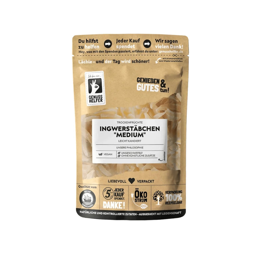 Bremer Gewürzhandel Bâtonnets de Gingembre Moyens, Confits, Saveur Légère, Délicieux Snack, 1kg Naty Shop Produits Déshydratés 200 G (1 Paquet)