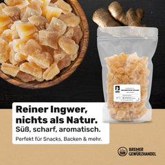 Bremer Gewürzhandel gingembre, morceaux de fruits secs épicés, aromatiques, épicés, non sulfurés, 1kg Produits déshydratés Naty Shop
