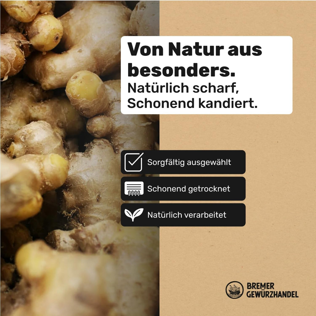 Bremer Gewürzhandel ghimbir, bucăți de fructe uscate condimentate, aromate, picante, nesulfurate, 1kg Produse deshidratate Naty Shop