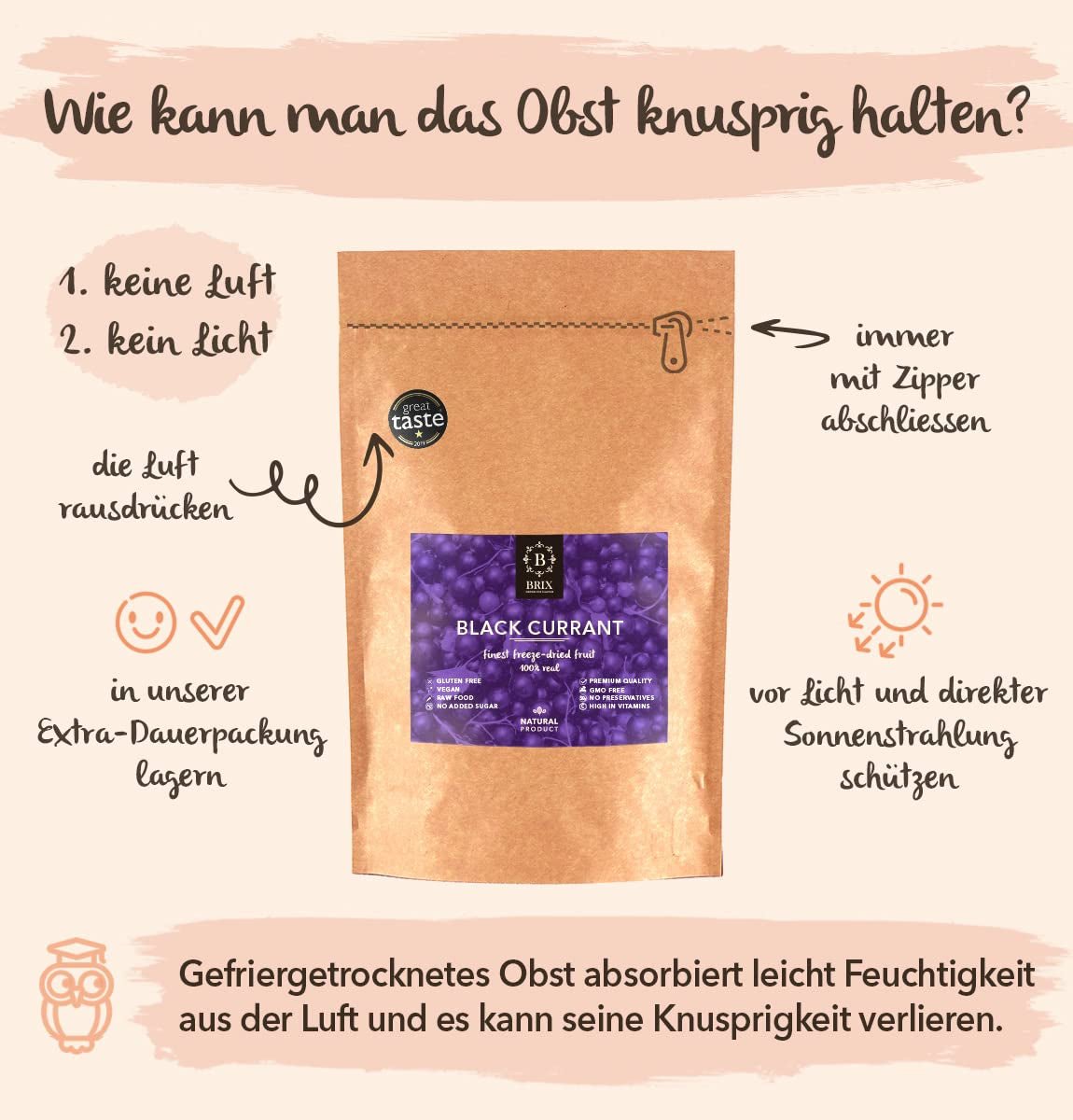BRIX Cassis séchés | Cassis séchés 105 g | Great Taste Award, cassis séchés | Sans OGM, sans gluten, végétalien, vitamines retenues Naty Shop Produits déshydratés