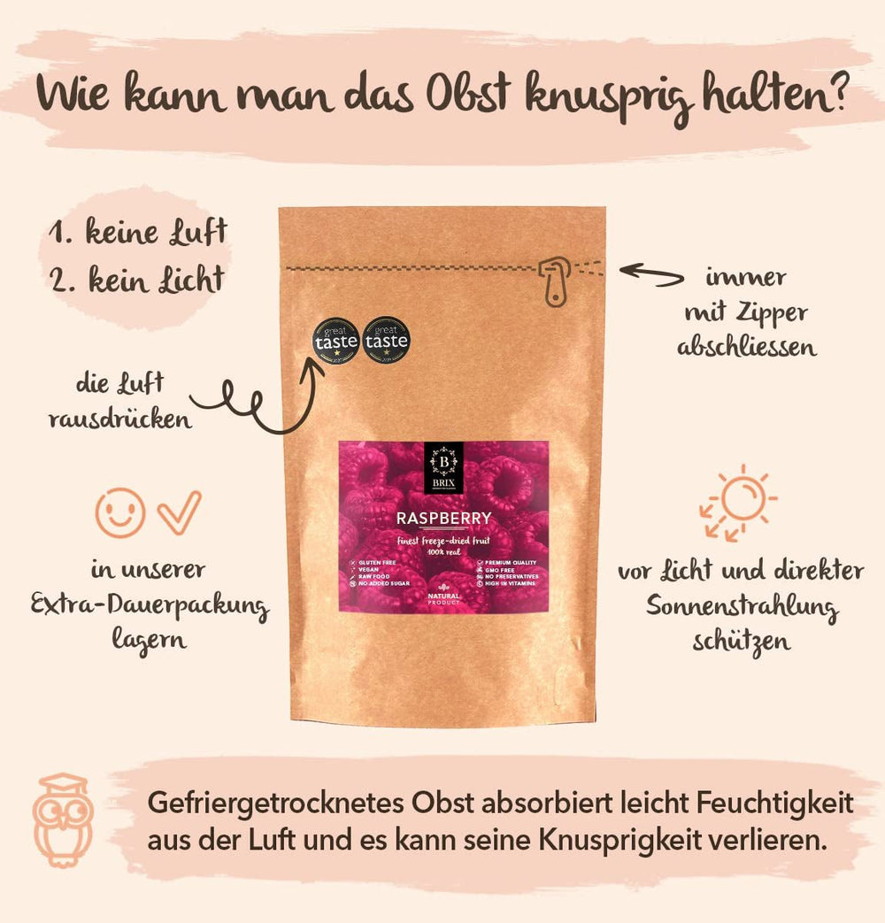 Framboises séchées BRIX | Framboise naturelle lyophilisée 85 g | Grand Prix du Goût pour les Fruits Secs | Sans OGM, sans gluten, végétalien, vitamines conservées Naty Shop Produits déshydratés