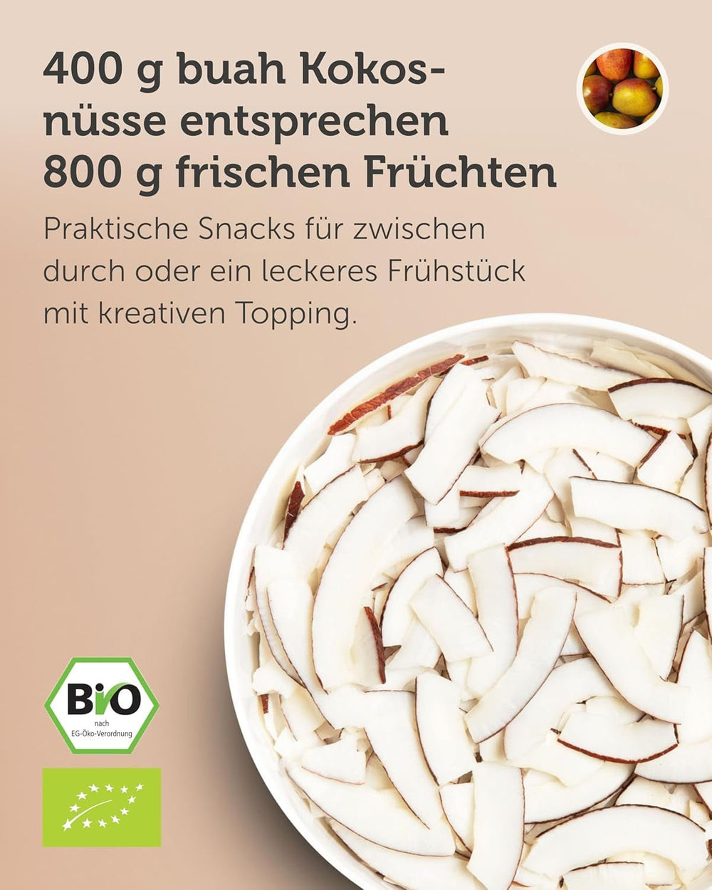 BUAH® Chips de noix de coco séchées | Chips de noix de coco biologiques, snacks, muesli et chips de noix de coco | Substitut idéal aux bonbons | Vegan et sans sucre ajouté | 400g de produits déshydratés Naty Shop